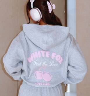 White Fox Hoodie Grey And Pink