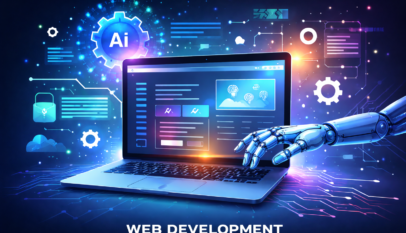 AI-driven web development illustrating intelligent automation and modern web technologies